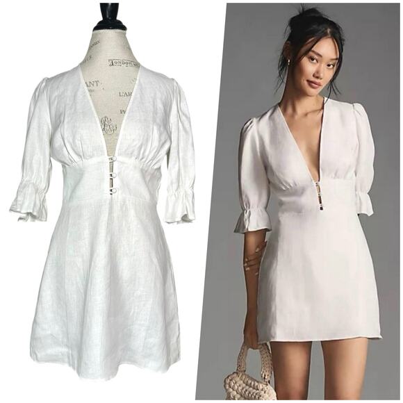 Reformation Dresses & Skirts - Reformation | Women | Simi White Linen Chic Romantic Ruffle Mini Dress | Sz 8
